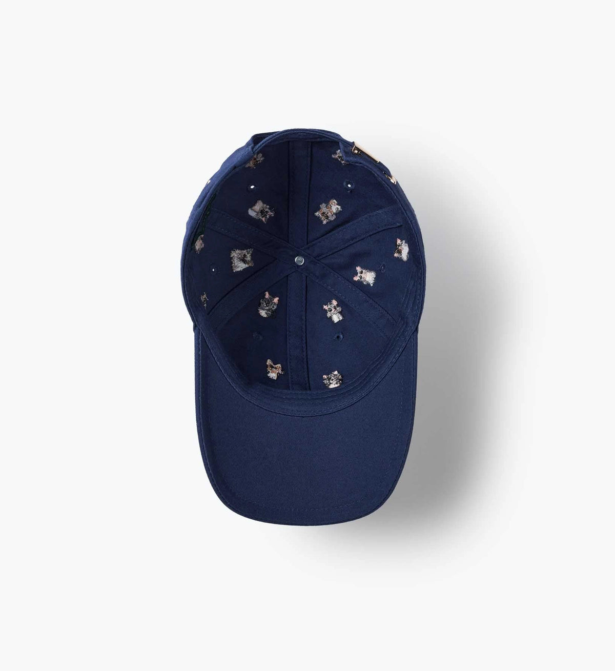 Blue baseball cap with cat and teddy bear embroidery, Faire Cool Cats collection, perfect for casual wear.