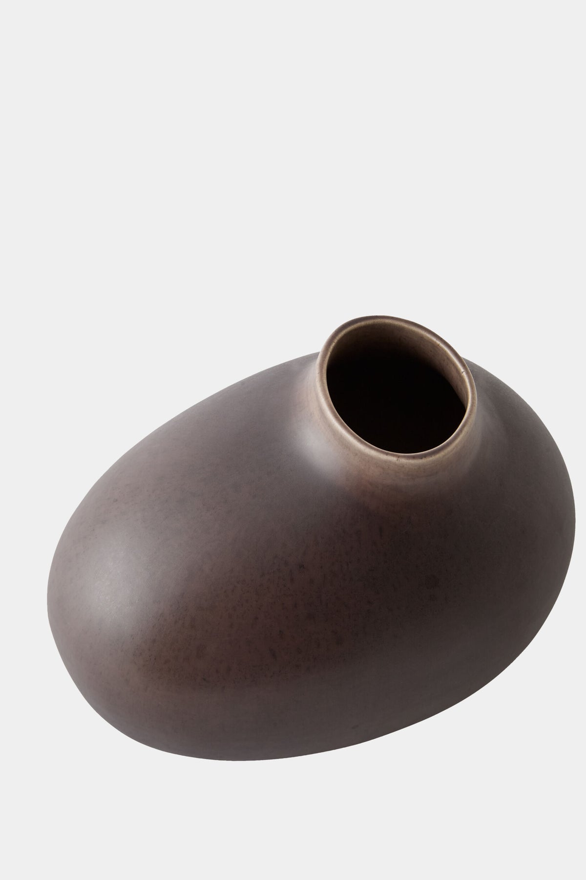 Oval brown matte ceramic vase with wide opening by Global Views, handcrafted style, shown on a white background.