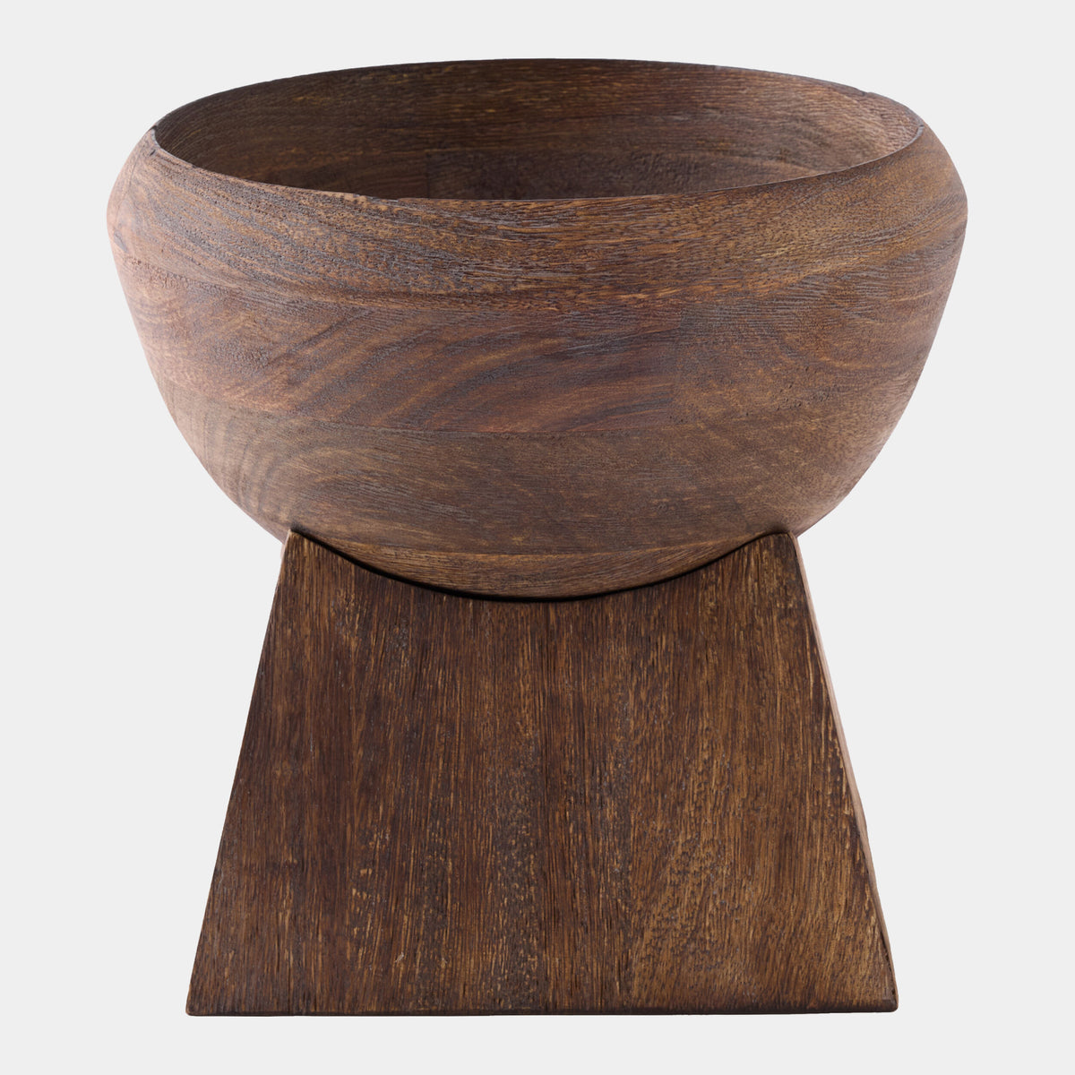 Mango wood bowl with square base and dark brown finish by Global Views, Gordo Bowl S, handcrafted in India.