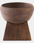 Mango wood bowl with square base and dark brown finish by Global Views, Gordo Bowl S, handcrafted in India.
