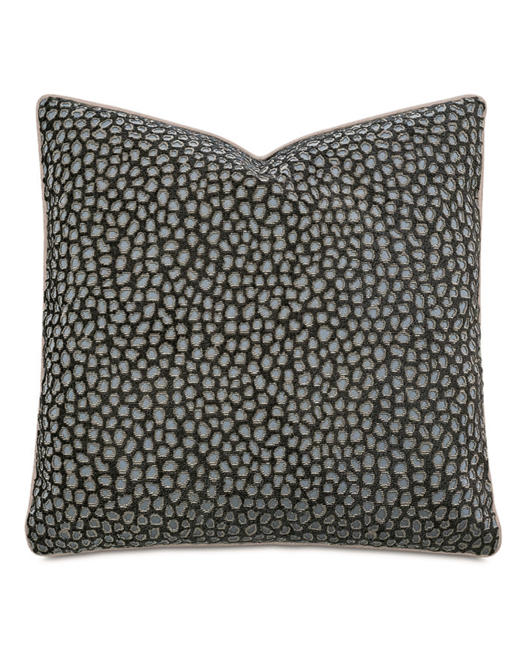 The Esmeralda Ocelot Pillow by Eastern Accents is a square decorative pillow with textured pebble-patterned chenille fabric in black and gray, featuring a plush feather down insert for added comfort.
