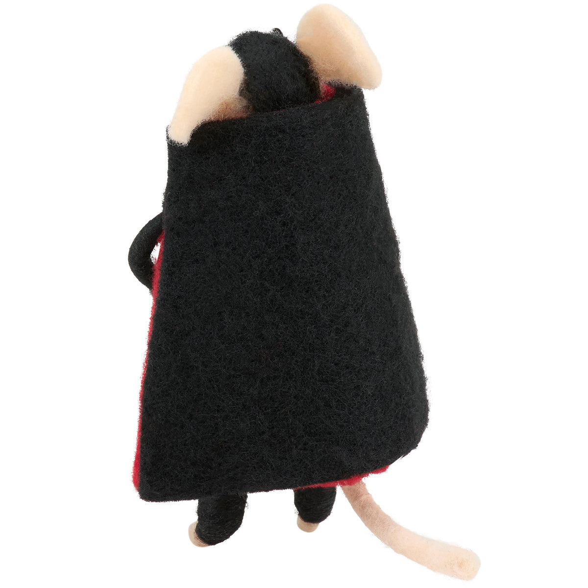 Dracula Mouse Critter by Faire wears a black cape, with visible ears and tail; whimsical Halloween decor.