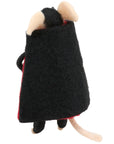 Dracula Mouse Critter by Faire wears a black cape, with visible ears and tail; whimsical Halloween decor.