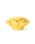 The Faire Buttercup Yellow Peony bowl, inspired by layered peony petals, features a vibrant ceramic flower design—ideal for lovers of floral ceramics—presented against a plain white background.