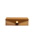 Harriett Box rectangular wood grain storage box with textured brown lid and gold button by Bungalow Furniture.