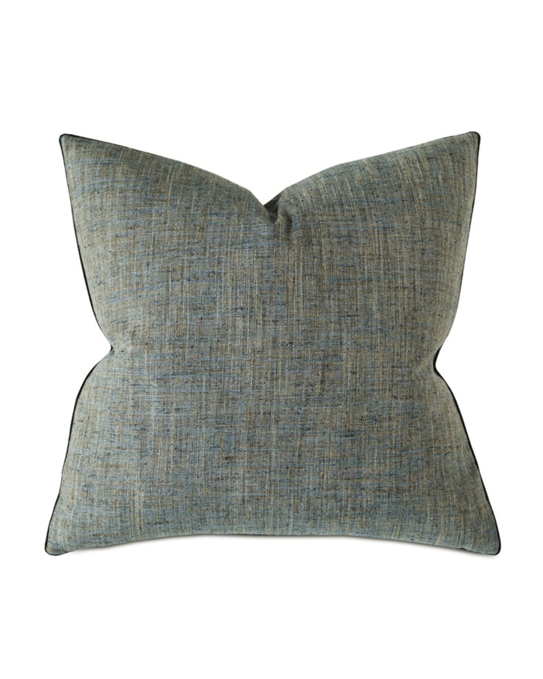 Textured multicolored woven Rowley teal pillow, 22x22, with dark piped edges from Bungalow Furniture &amp; Accessories.