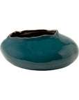 Low-profile teal ceramic Ilaria Short Vase with a smooth organic shape and dark interior rim by Bungalow.
