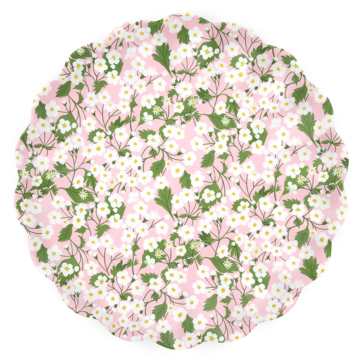 Large pink floral melamine plate by Faire Meri Meri x Liberty, durable and reusable, perfect for stylish dining.