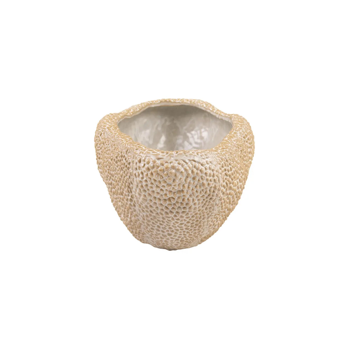 Tan ceramic Paprika Centerpiece bowl by Bungalow Furniture &amp; Accessories featuring a dimpled, textured exterior.