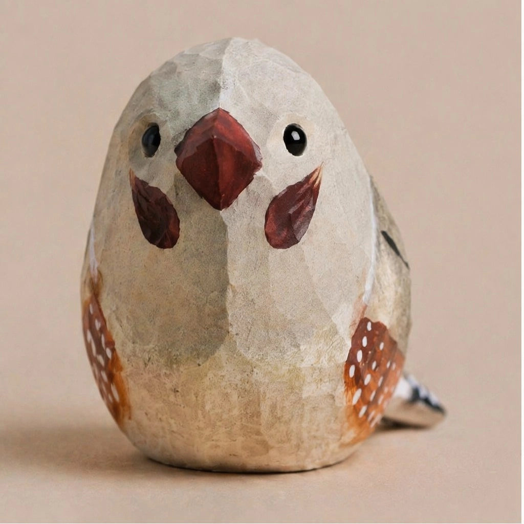 Small gray hand-painted carved basswood bird by Faire, decorative accent with subtle neutral detailing.