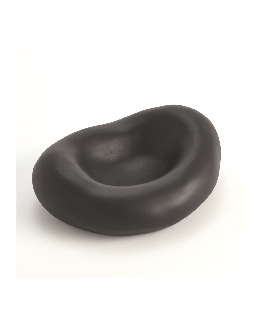 The Balloon Bowl Black L by Global Views, with its matte black finish and smooth, rounded curves, echoes the organic elegance of ceramic bowls while sitting stylishly against a plain white background.