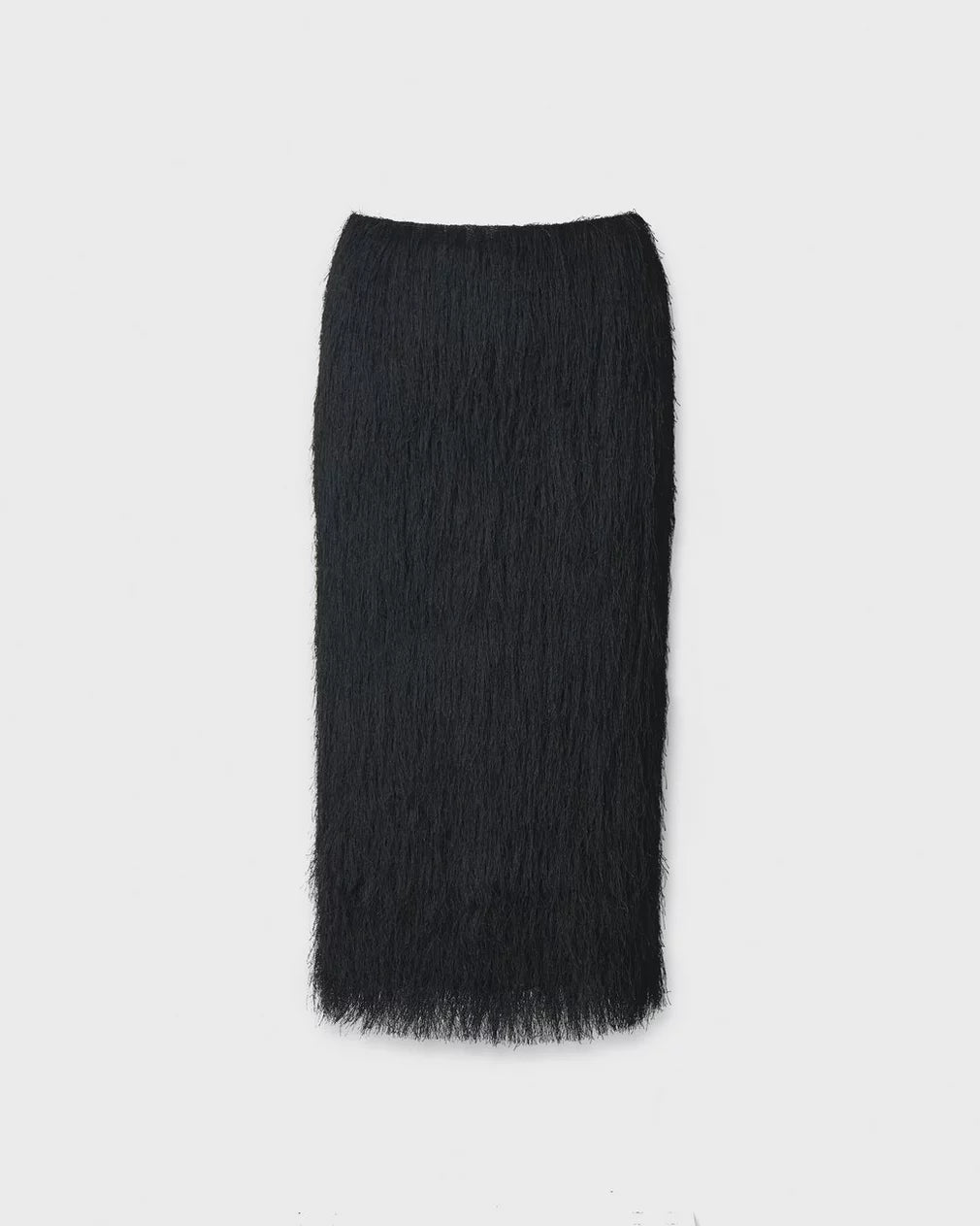Black Rag &amp; Bone Amalia midi fringe column skirt with a textured appearance.