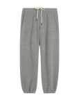 Dark heather grey fleece stadium sweatpants by The Great Inc. featuring an elastic drawstring waistband and cuffed ankles.