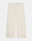The Jayla Denim jeans by CLOSED feature a wide-leg, high-waisted ecru design with frayed hems, five pockets, and a button fly, shown laid flat on a white background.