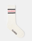 White ribbed socks with black and red stripes, CLOSED logo, cotton blend, reinforced heel and toe.