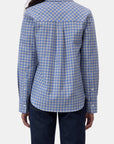 Checked cotton-lyocell shirt by CLOSED in regular fit, back view with dark jeans on plain background.