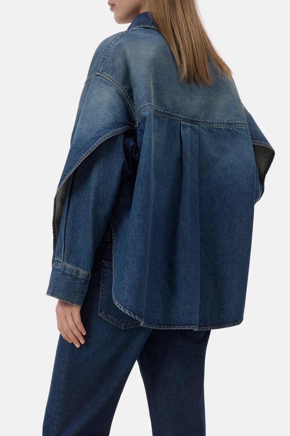 CLOSED Overlay Detail Shirt in light fabric, shown from the back with jeans; casual modern style.