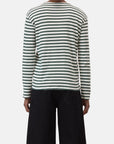 A person stands with their back to the camera, wearing CLOSED's Basic Long Sleeve Tee and black wide-leg pants, set against a plain white background.