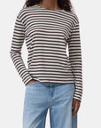 CLOSED Basic Long Sleeve Tee in white with light blue jeans, relaxed fit, Bungalow Furniture & Accessories casual look.