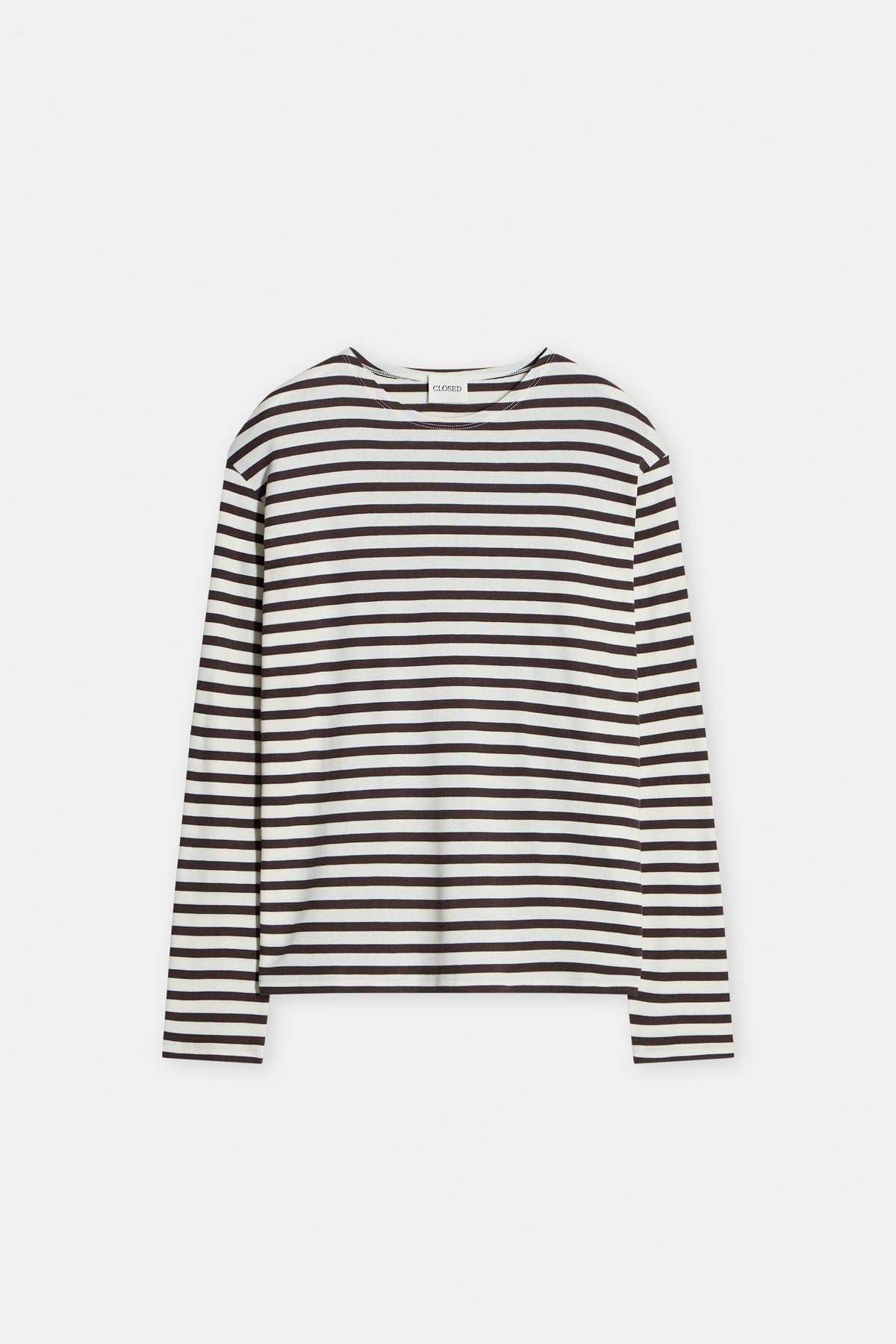 Mahogany brown long sleeve tee by CLOSED in soft modal cotton on a white background.