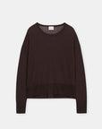 Dark brown relaxed fit wool sweater with long sleeves by CLOSED, shown laid flat.