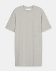 The Felpa Dress by CLOSED is a plain light gray short-sleeve dress with a round neckline, crafted in Portugal from 100% cotton. It features a simple, classic design without patterns or graphics and is shown on a white background.