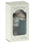The Maileg Chef Mouse W/ Pot / Big Brother, dressed in a white chef's outfit, is visible through the clear window of its decorative "Royal staff" box—an adorable Maileg collectible for any playset.
