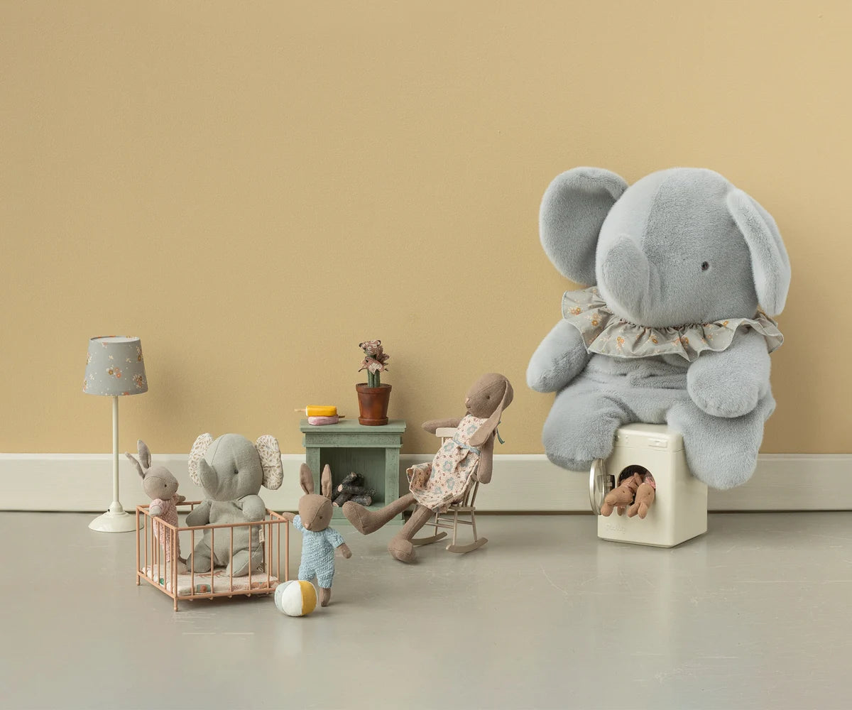 Maileg Micro Playpen with miniature bunnies, styled in a cozy nursery setting by Bungalow Furniture & Accessories.