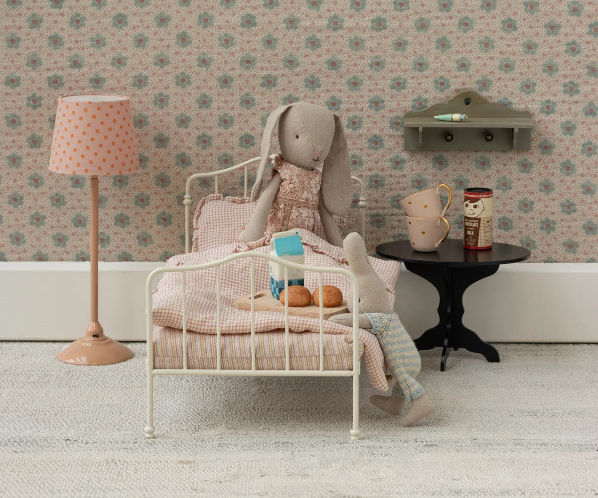Maileg Coffee Table Miniature styled in a cozy living room scene with bunny, pastries, and book for Bungalow Furniture.