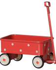 Maileg metal wagon in red with white polka dots and four wheels for mice.