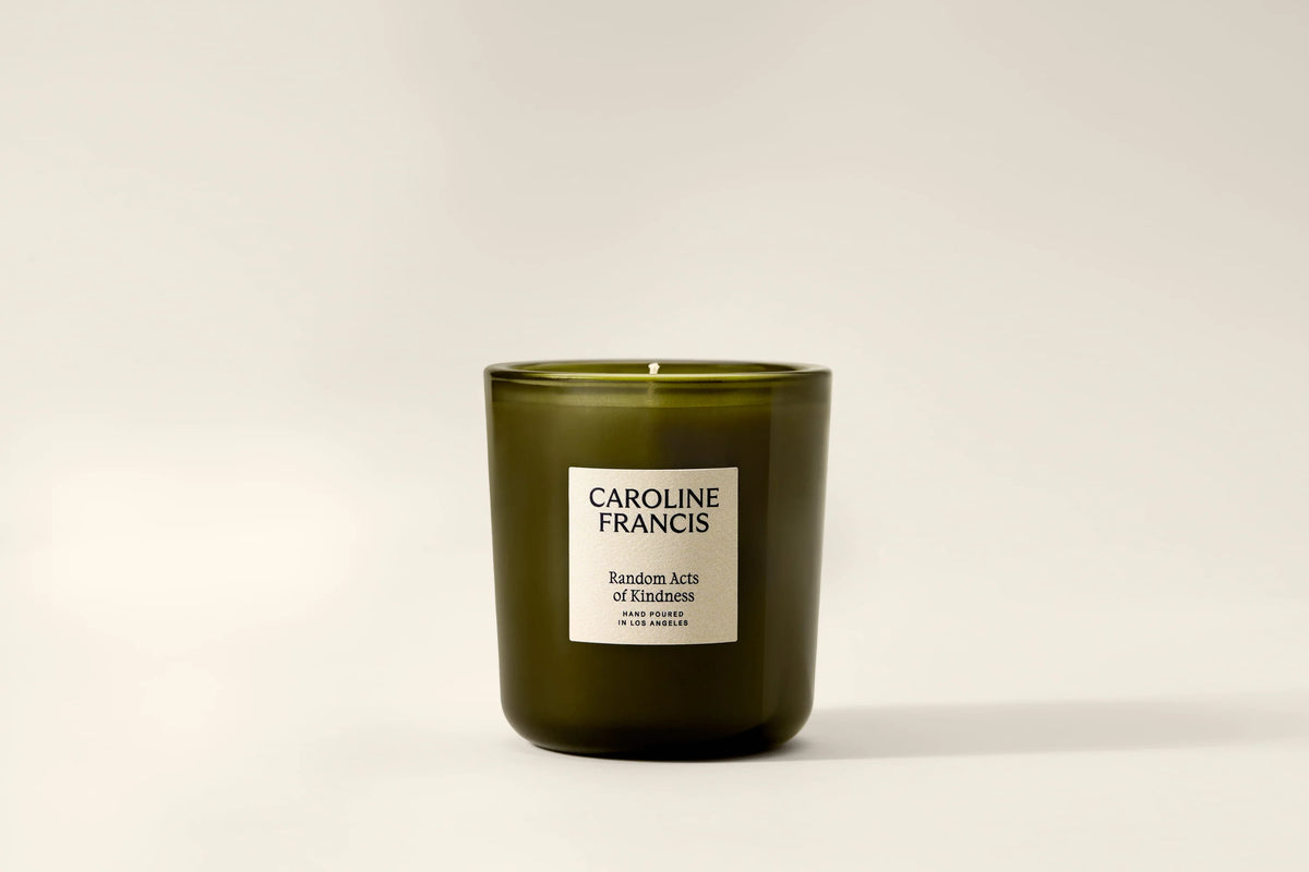Sandalwood and Anise candle in an olive green glass vessel by Caroline Francis, 7.5oz.