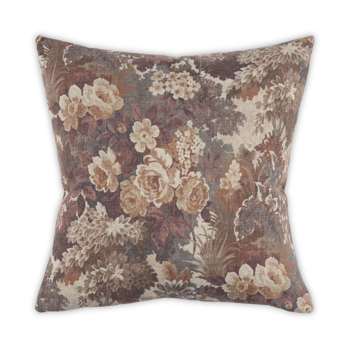 Mulberry floral throw pillow with vintage-inspired painterly design by Moss Studio for Bungalow Furniture & Accessories.
