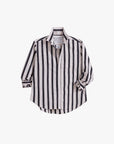 Black and white striped relaxed button-up by Frank & Eileen, tailored fit with front pocket and rolled sleeves.
