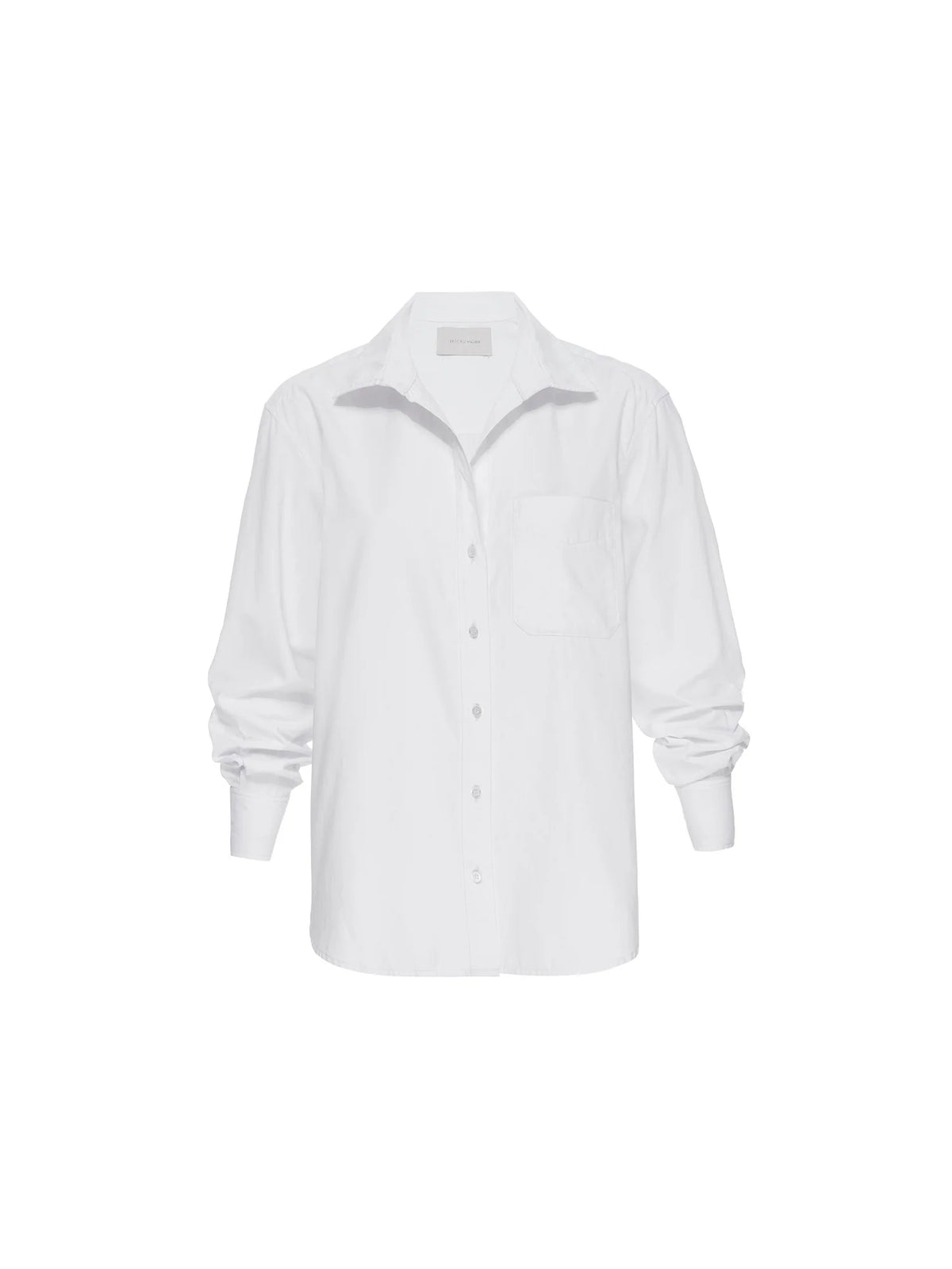 The BROCHU WALKER EVERYDAY SHIRT is a plain white, relaxed fit shirt with a classic collar, front chest pocket, and slightly loose silhouette, shown on a white background for timeless versatility.