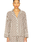 Cream long-sleeve pajama shirt with brown horse medallion print by Bungalow Furniture & Accessories.