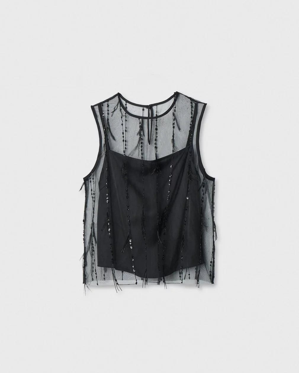 Beaded organza sleeveless tank top in black by Rag & Bone.