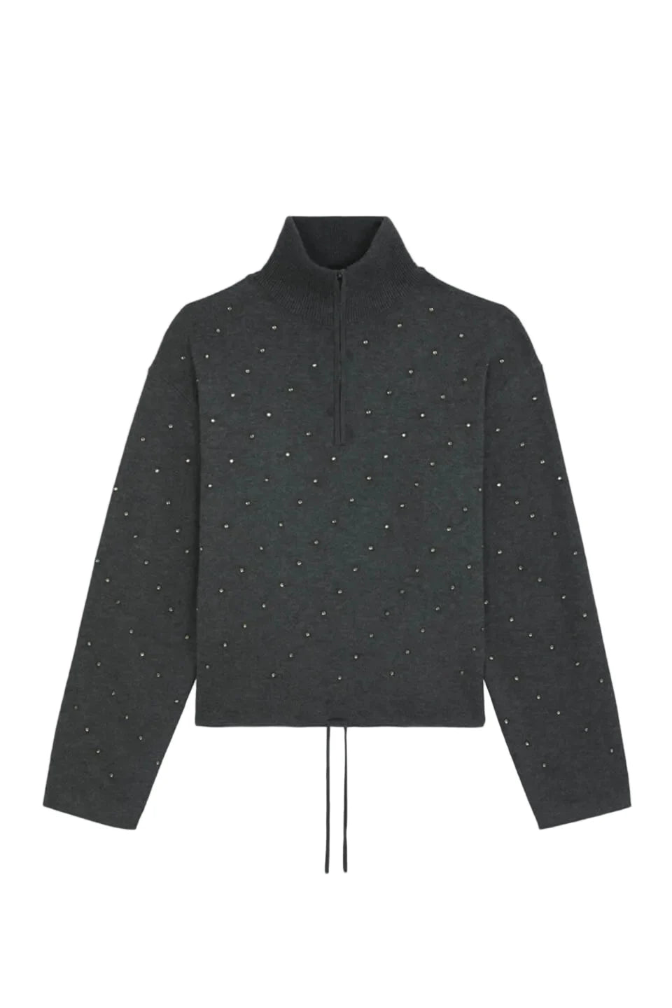 Dark grey half-zip sweater with dotted accents and drawstring hem by SUNCOO Pristo.