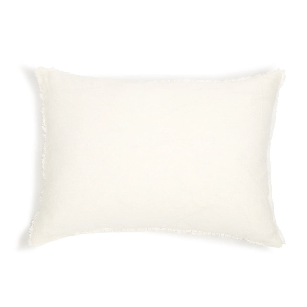 The Hunter Big Pillow by POM POM is a plain white rectangular pillow made from hand-loomed linen with slightly frayed edges, pictured against a white background.
