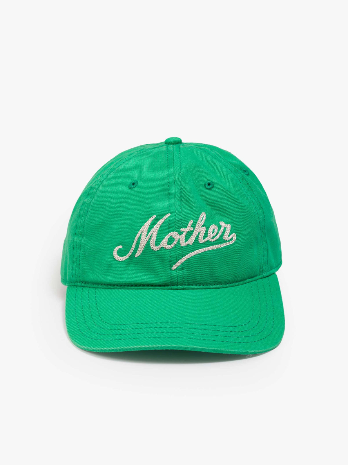 Jade dad hat with white embroidery by Mother, classic style available in several colors at Bungalow Furniture & Accessories.