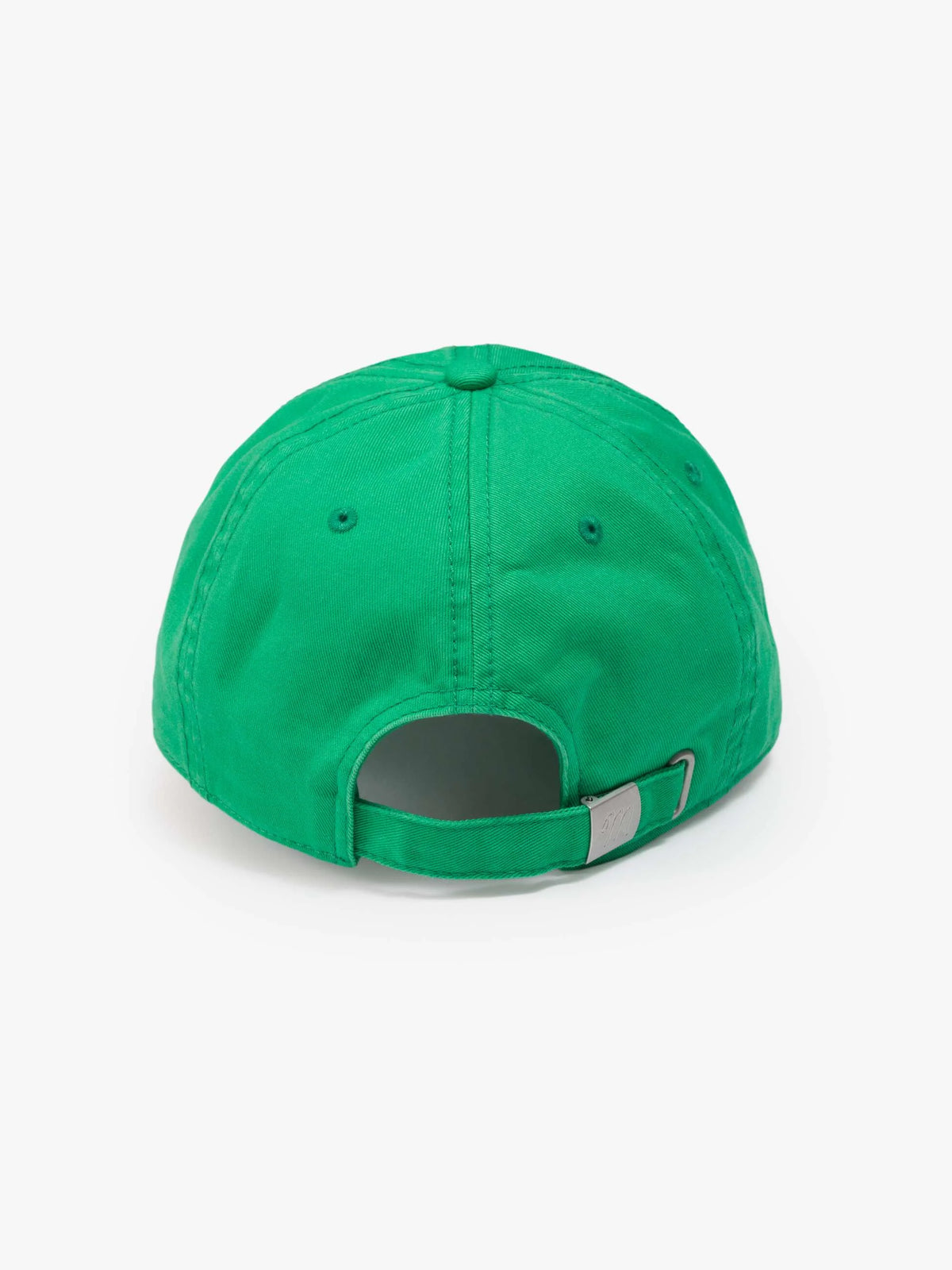 Green dad hat with adjustable strap and metal buckle, shown from the back; The Hats Off by Mother.