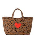 Cheetah print canvas tote with red heart, double handles by Kerri Rosenthal Nomad, casual everyday style.