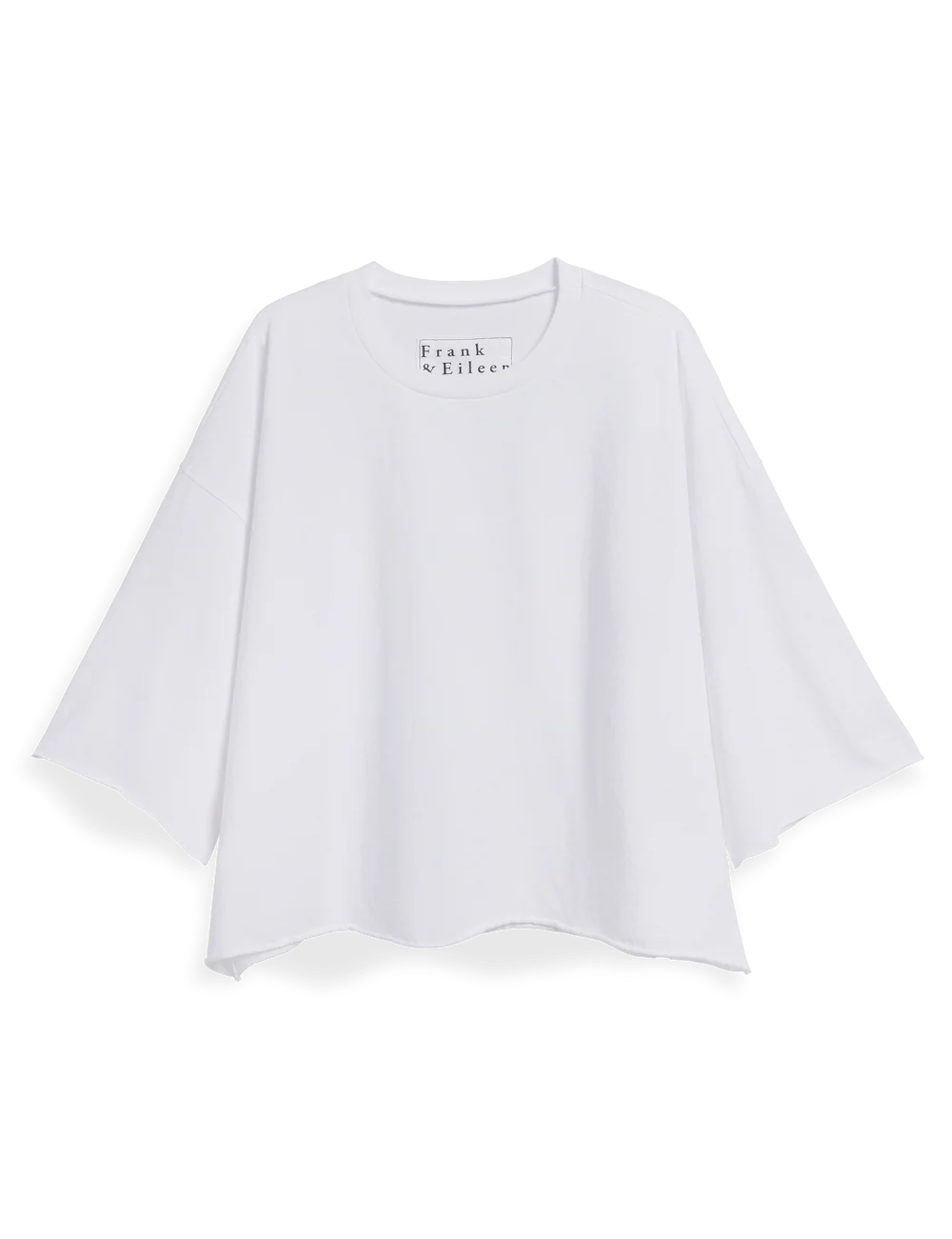 White oversized cotton tee with raw hem and wide sleeves by Frank & Eileen, Presley style, perfect for casual wear.