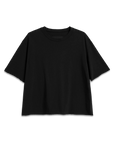 Black crewneck short-sleeve tee in 100 cotton by Frank & Eileen, flat lay on white background.