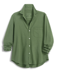 Relaxed Italian cotton button-up shirt with front pocket and rolled sleeves by Frank & Eileen in nori green.