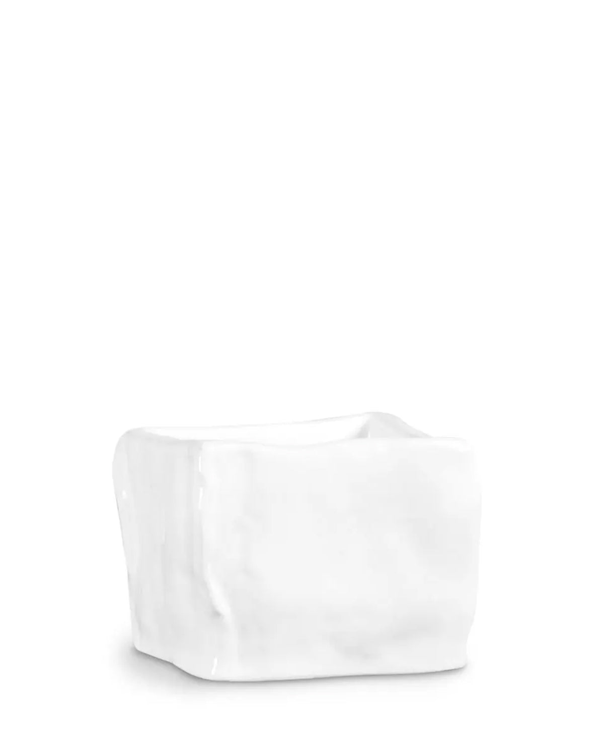 The Montes Doggett Ramekin No. 309 is a small, square white ceramic bowl with wavy edges and a glossy high-fired finish, shown against a plain white background.