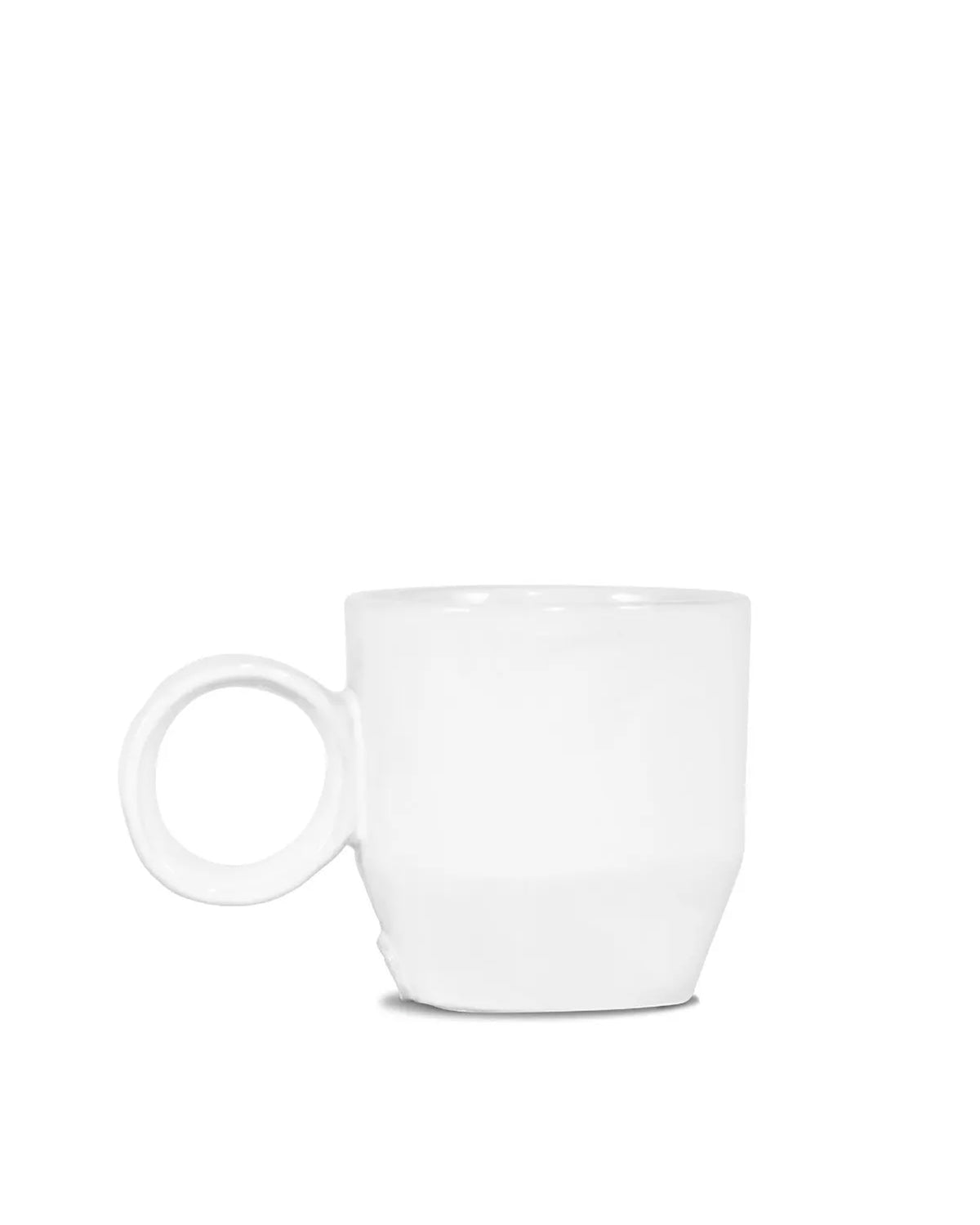 The Montes Doggett 4925 Mug No. "925" is a plain white high-fired ceramic coffee mug with a large round handle, shown against a white background.