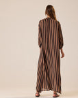 Striped cotton v-neck Sammie Maxi Dress by Natalie Martin, back view, modeled for Bungalow Furniture & Accessories.