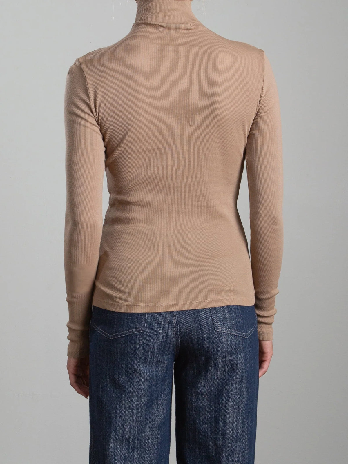 Pharaoh Cleo Turtleneck in lightweight rib, blue, back view; Bungalow Furniture &amp; Accessories.