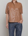 Brown Pharaoh Claude Shirt with rolled sleeves styled with blue jeans, Bungalow Furniture & Accessories.