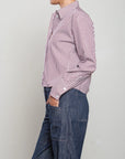 Pharaoh Enzo Striped Poplin Shirt with blue jeans, Bungalow Furniture, relaxed casual style, hand in pocket.